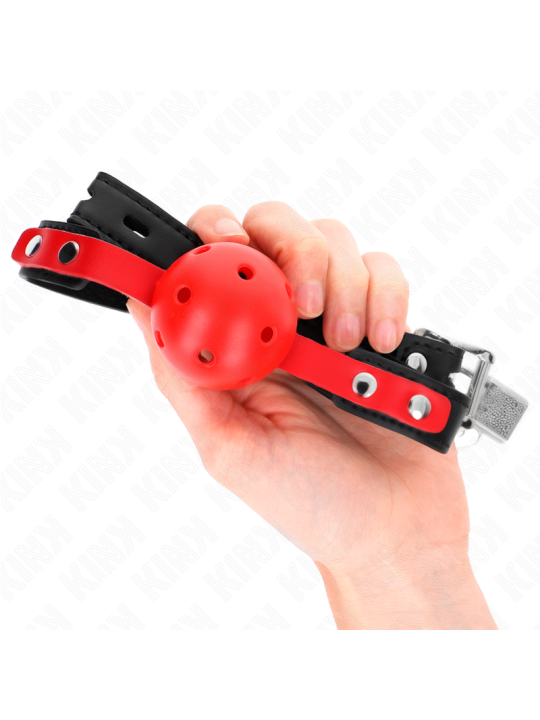KINK - 4 CM HARDE HOLLE RODE BAL GAG ZWARTE BAND 60 x 2 CM VERSTELBAAR