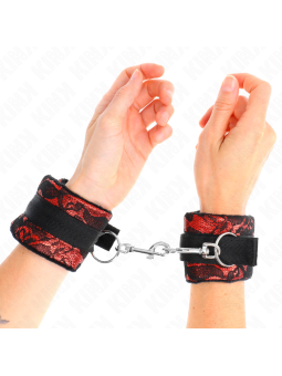KINK - KURZE HANDGELENKSFESSELN AUS SAMTSPITZE UND NYLONFESSEL ROT/SCH