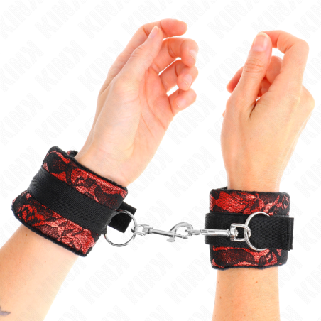 KINK - SHORT VELVET LACE WRIST RESTRAINTS AND NYLON BIND RED / BLACK 2