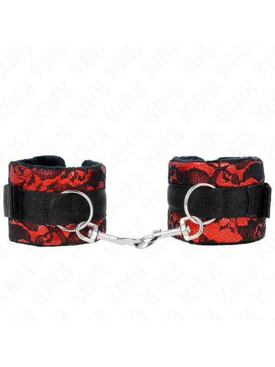 KINK - SHORT VELVET LACE WRIST RESTRAINTS AND NYLON BIND RED / BLACK 2