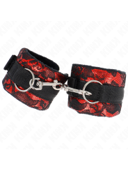 KINK - SHORT VELVET LACE WRIST RESTRAINTS AND NYLON BIND RED / BLACK 2