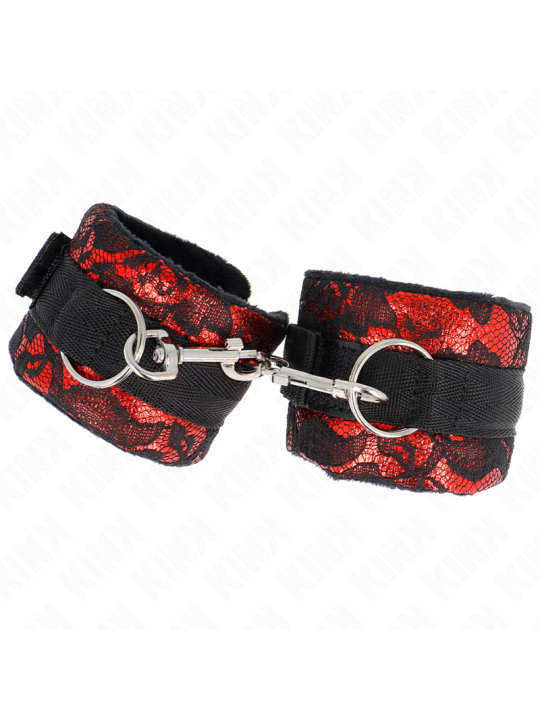 KINK - SHORT VELVET LACE WRIST RESTRAINTS AND NYLON BIND RED / BLACK 2