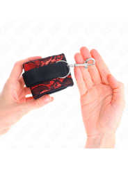 KINK - SHORT VELVET LACE WRIST RESTRAINTS AND NYLON BIND RED / BLACK 2