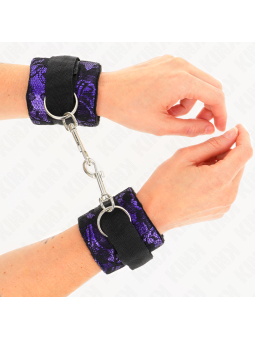 KINK - SHORT VELVET LACE WRIST RESTRAINTS AND NYLON BIND PURPLE / BLAC