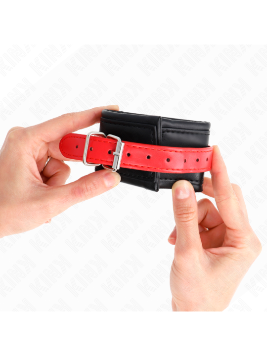 KINK - MUÑEQUERAS NEGRO CON CORREA ROJO AJUSTABLE 17-28 CM X 6 CM
