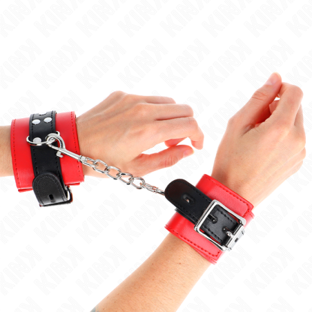 KINK - HANDGELENKFESSELN ROT MIT SCHWARZEM GÜRTEL VERSTELLBAR 17-28 CM
