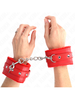 KINK - PREMIUM FUR LINED WRIST RESTRAINTS RED WITH RED BELT ADJUSTABLE