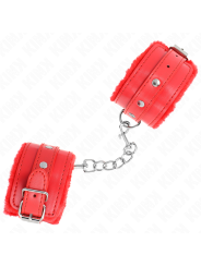 KINK - APPUI-POIGNETS DOUBLÉS DE FOURRURE PREMIUM ROUGE AVEC CEINTURE 
