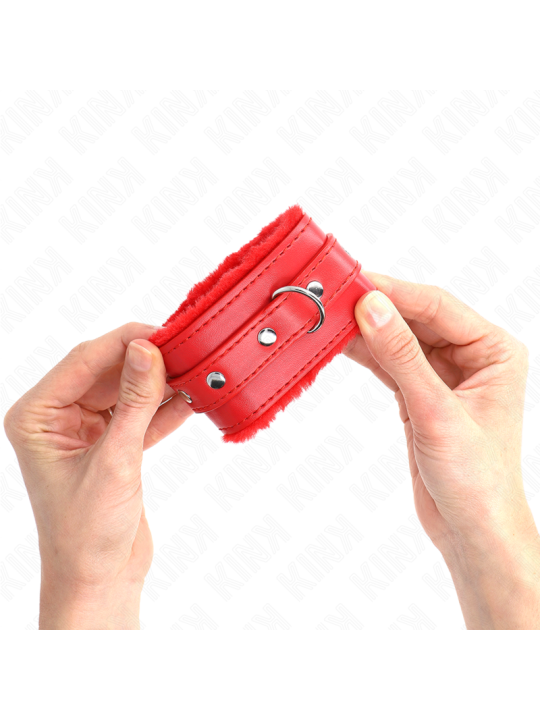 KINK - APPUI-POIGNETS DOUBLÉS DE FOURRURE PREMIUM ROUGE AVEC CEINTURE 