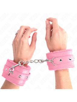 KINK - PREMIUM FUR LINED WRIST RESTRAINTS PINK WITH PINK BELT ADJUSTAB
