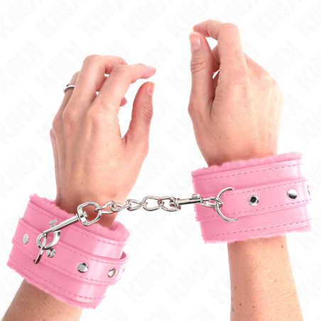 KINK - PREMIUM PELZGEFÜTTERTE HANDGELENKFESSELN ROSA MIT ROSA GÜRTEL V