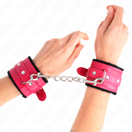 KINK - MUÑEQUERAS FORRADAS PREMIUM NEGRO CON CORREA FUCSIA AJUSTABLE 1