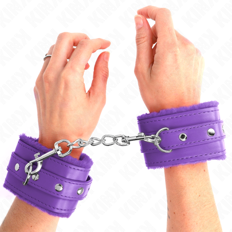 KINK - PREMIUM FUR LINED WRIST RESTRAINTS PURPLE WITH PURPLE BELT ADJU