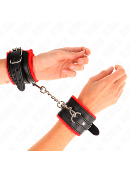 KINK - PREMIUM FUR LINED WRIST RESTRAINTS RED WITH BLACK BELT ADJUSTAB