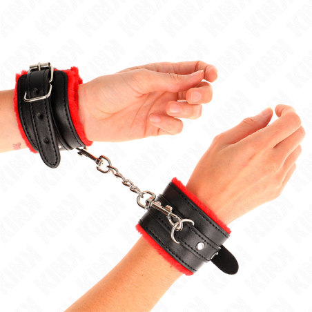 KINK - APPUI-POIGNETS DOUBLÉS DE FOURRURE PREMIUM ROUGE AVEC CEINTURE 