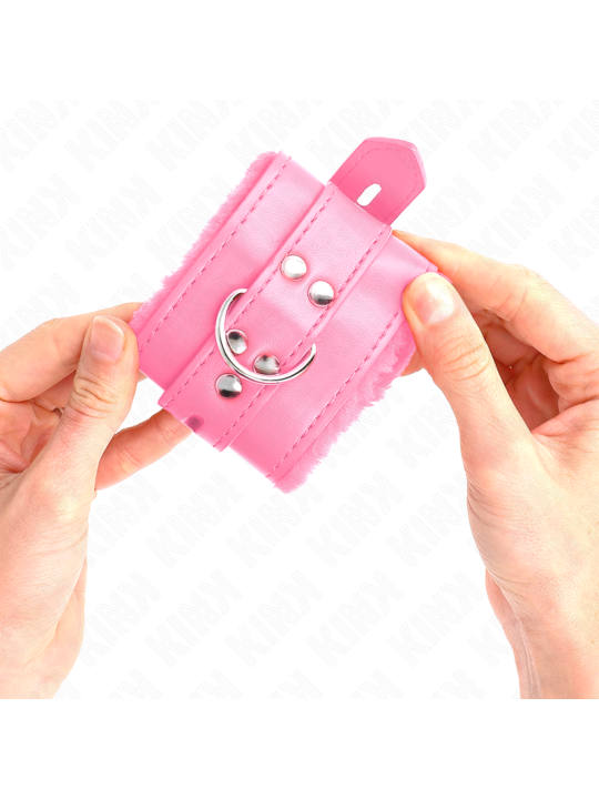 KINK - MUÑEQUERAS FORRADAS CON AGUJEROS CUADRADOS ROSA Y CORREA ROSA A