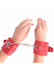 KINK - FUR LINED WRIST RESTRAINTS WITH SQUARE HOLES RED AND RED BELT A