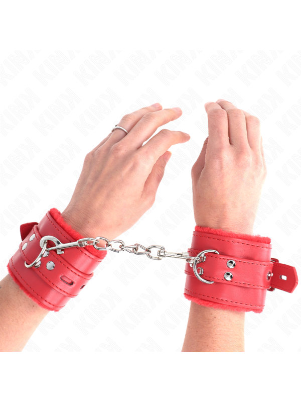 KINK - APPUI-POIGNETS DOUBLÉS DE FOURRURE AVEC TROUS CARRÉS ROUGE ET C