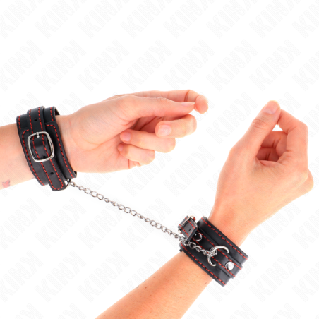 KINK - KLEINE HANDGELENKSFESSELN SCHWARZ MIT ROTEM FUTTER VERSTELLBAR 