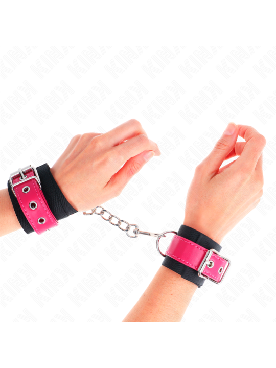 KINK - PUNHOS DE NYLON PRETO COM CINTO DE COURO RASPBERRY ROSE AJUSTÁV
