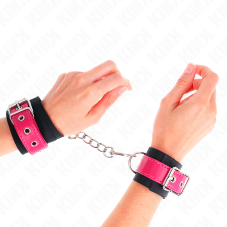 KINK - NYLON WRIST RESTRAINTS BLACK WITH LEATHERETTE BELT RASPBERRY RO