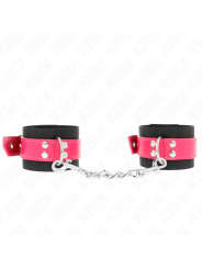 KINK - NYLON WRIST RESTRAINTS BLACK WITH LEATHERETTE BELT RASPBERRY RO