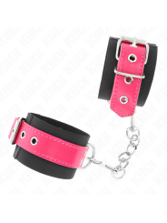 KINK - ZWARTE NYLON POLSBANDJES MET VERSTELBARE FUSCIA KUNSTLEERBAND 1