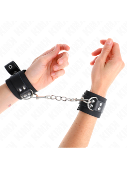 KINK - NYLON HANDGELENKFESSELN SCHWARZ MIT LEDERGURTE SCHWARZ VERSTELL