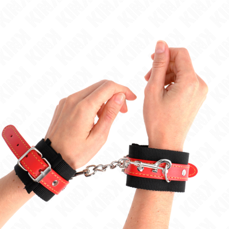 KINK - APPUI-POIGNETS EN NYLON NOIR AVEC CUIR ROUGE AJUSTABLE 19-24 CM