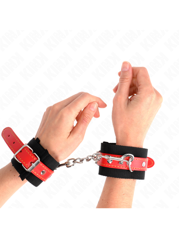 KINK - APPUI-POIGNETS EN NYLON NOIR AVEC CUIR ROUGE AJUSTABLE 19-24 CM