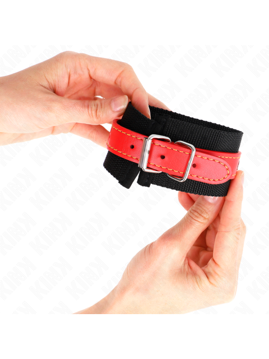 KINK - APPUI-POIGNETS EN NYLON NOIR AVEC CUIR ROUGE AJUSTABLE 19-24 CM