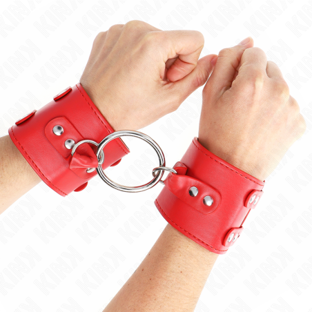 KINK - FIXED WRIST RESTRAINTS WITH RING AND STUDS ADJUSTABLE RED 17-22