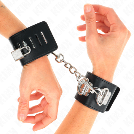 KINK - MULTIPOSITION WRIST RESTRAINTS WITH PADLOCK CLOSURE BLACK ADJUS