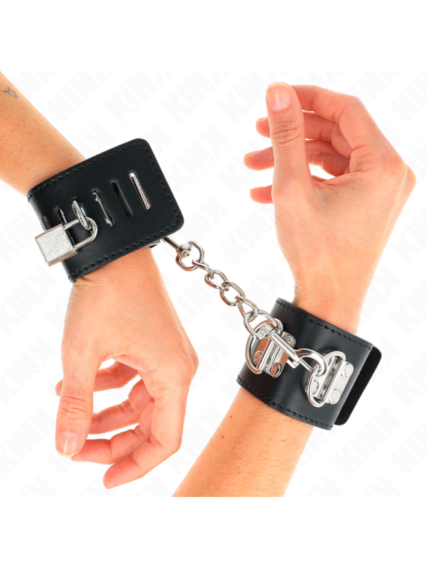 KINK - MULTIPOSITION WRIST RESTRAINTS WITH PADLOCK CLOSURE BLACK ADJUS