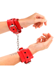 KINK - RED WRIST RESTRAINTS WITH BLACK HEART INLAY ADJUSTABLE 21-28 CM