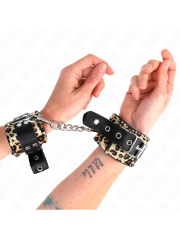 KINK - RETENUE-POIGNET EN CUIR VRAI LÉOPARD RÉGLABLE 18-29 CM X 5,5 CM