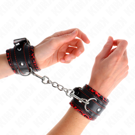KINK - FUR LINED WRIST RESTRAINTS RED / BLACK ADJUSTABLE 17-29 CM X 6 