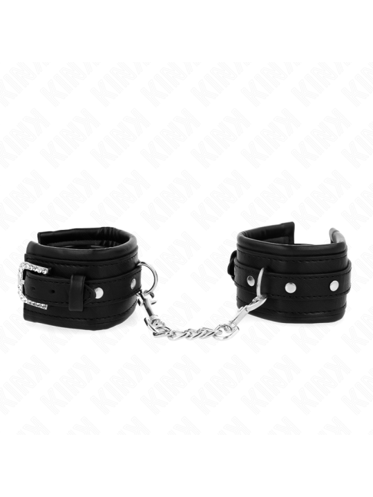 KINK - RHINESTONE BUCKLE WRIST RESTRAINTS BLACK ADJUSTABLE 25-32 CM X 