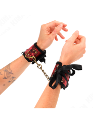 KINK - SCANDAL HANDGELENKSFESSELN ROT-SCHWARZE SPITZENDETAILS 24,5 CM 