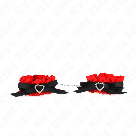 KINK - MUÑEQUERAS ELÁSTICAS DE ENCAJE CON DETALLE CORAZÓN ROJO AJUSTAB