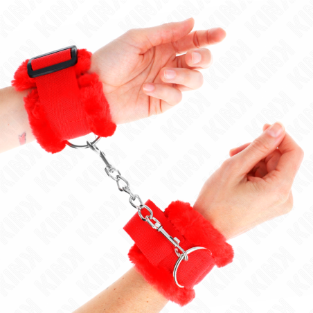 KINK - APPUI-POIGNETS DOUBLÉS DE FOURRURE ROUGE AJUSTABLE 17-31 CM X 7