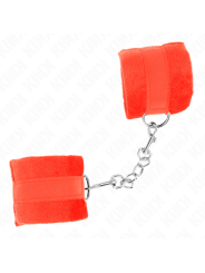 KINK - BEGINNER FUR HAND CUFFS RED 30 X 7 CM