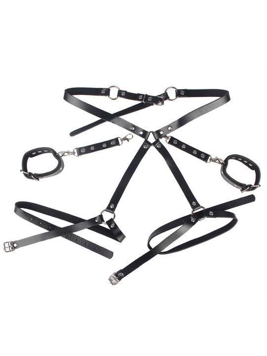 SUBBLIME - 953690 HANDSCHELLEN MIT BONDAGE-GÜRTEL SCHWARZ EINE GRÖSSE