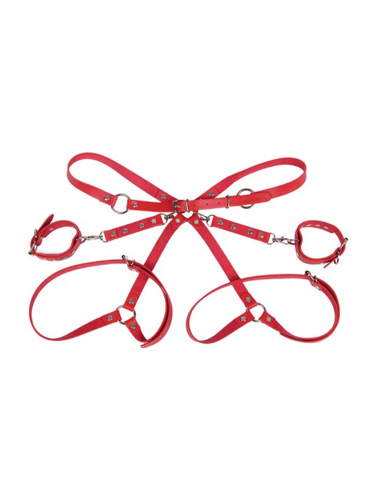 SUBBLIME - 953706 HANDSCHELLEN MIT BONDAGE-GÜRTEL ROT EINE GRÖSSE