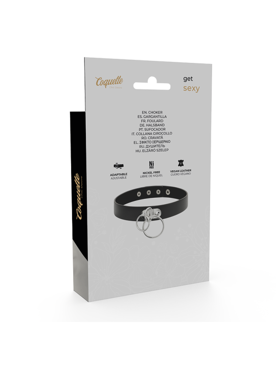 COQUETTE CHIC DESIRE - GARGANTILHA DE COURO VEGANO DE ANEL DUPLO