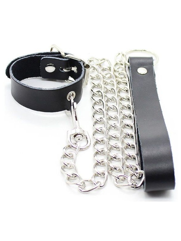 OHMAMA FETISH - PENISKRAAG EN LEDEREN BAND MET METALEN KETTING