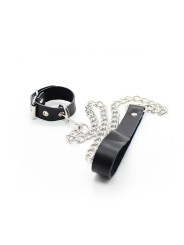 OHMAMA FETISH - COLLIER PÉNIS ET BRACELET EN CUIR AVEC CHAÎNE MÉTALLIQ