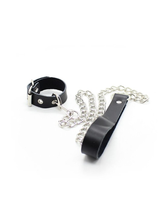 OHMAMA FETISH - COLAR PARA PÊNIS E ALÇA DE COURO COM CORRENTE DE METAL