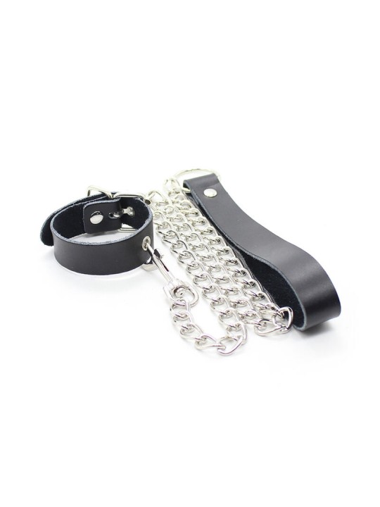 OHMAMA FETISH - COLLAR PARA PENE Y CORREA PIEL CON CADENA METALICA