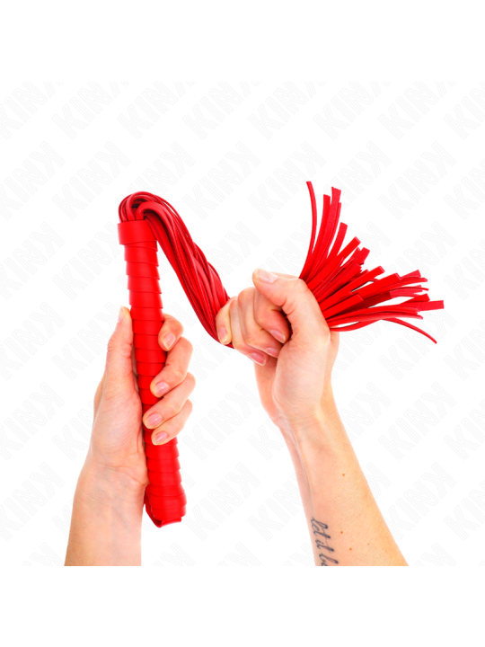 KINK - FOUET AVEC MANCHE TEXTURÉ ROUGE 48,5 CM